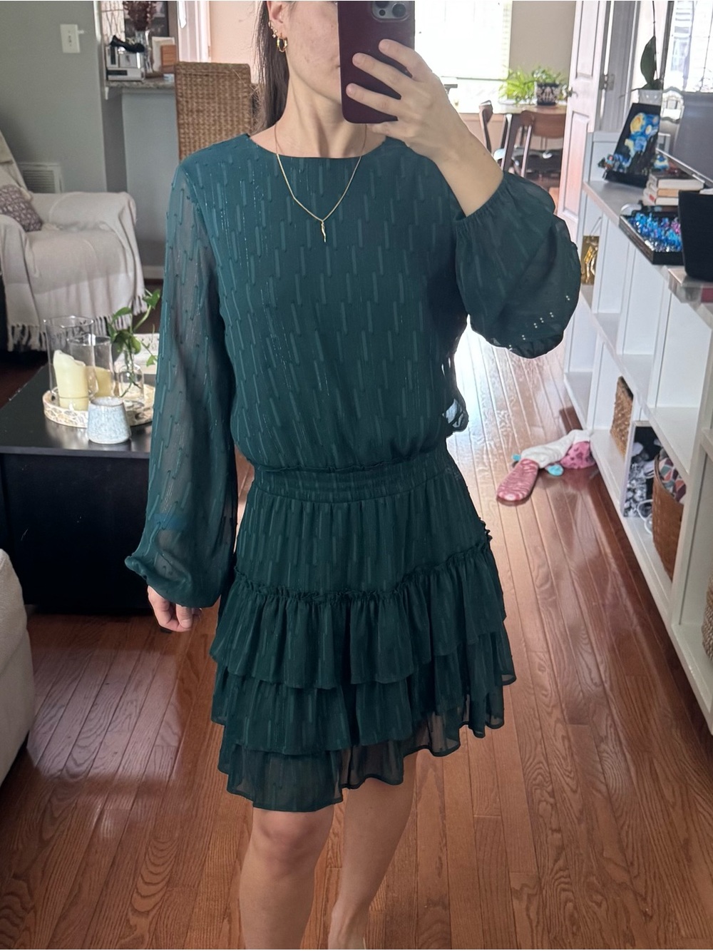 Express sparkly green/teal dress with ruffle detail